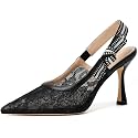 RIBONGZ Sexy Slingback Pumps Elegant Dressy Heels for Women Closed Toe Pointy High Heels Wedding Bride Prom Party Evening Shoes