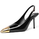 RIBONGZ Sexy Slingback Pumps Elegant Dressy Heels for Women Closed Toe Pointy High Heels Wedding Bride Prom Party Evening Shoes