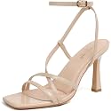 RIBONGZ Nude Patent Strappy Stiletto Heels Square Open Toe Kitten High Heels Ankle Strap Sexy Heeled Sandals for Women Wedding Bride Party Prom Dress Shoes 11