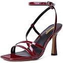 RIBONGZ Block Heels Prom Heeled Sandals for Women Chunky Square Open Toe Strappy High Heels Ankle Strap Wedding Bridal Shoes High Heel Sandals for Party Dress