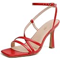 RIBONGZ Block Heels Prom Heeled Sandals for Women Chunky Square Open Toe Strappy High Heels Ankle Strap Wedding Bridal Shoes High Heel Sandals for Party Dress