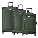 Ricardo Beverly Hills Avalon Softside 3-Piece Luggage Set Made with Sustainable 100% Recycled PET (rPET), Lightweight, Eco-Friendly Travel, Expandable, Dual Spinner Wheels, Juniper Green