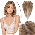 Rich Choices Lightweight Breathable 100% Human Hair Topper with Side Bangs/No Bnag 11Inch #4P27 Medium Brown Highlight Dark Blonde Hair Toppers for Women Real Human Hair Remy Hairs Toppers