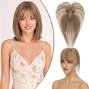 Rich Choices Lightweight Breathable 100% Human Hair Topper with 3D 360°Wispy Air Bangs 11Inch #4P27 Medium Brown Highlight Dark Blonde