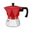 Rich Crema Moka Pot，Double Valve Induction Coffee Maker，Italian Stovetop Espresso Maker，2 Espresso Shots 100 ml，Red