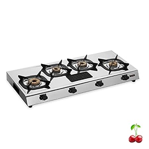 rich flame gas stove 4 burners steel body  isi certified 4 burner stoves  home amp kitchen gas chulha lpg amp png compatible  manual ignition cooktops stainless steel brass burner  quardo39 silicon
