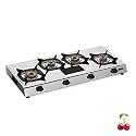 Rich Flame Gas Stove 4 Burners Steel Body | ISI Certified 4 Burner Stoves | Home &amp; Kitchen Gas Chulha LPG &amp; PNG Compatible | Manual Ignition Cooktops Stainless Steel Brass Burner | Quardo' Silicon