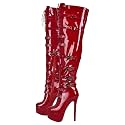 richealnini Women's Platform Thigh High Boots with Zippers and Rivets Lace Up Buckle Heels Over Knee High Boots