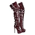 richealnini Women's Platform Thigh High Boots with Zippers and Rivets Lace Up Buckle Heels Over Knee High Boots