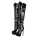 richealnini Women's Platform Thigh High Boots with Zippers and Rivets Lace Up Buckle Heels Over Knee High Boots