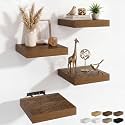 RICHFOCUS 8Inch Square Floating Shelves for Wall 4Pack|Walnut