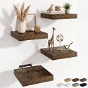 RICHFOCUS 8Inch Square Floating Shelves for Wall 4Pack|Rustic Brown