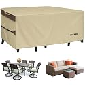 RICHIE Outdoor Patio Furniture Cover - Heavy Duty Waterproof 600D Tough Canvas Protector for Rectangular Table Cover, All-Season Dining Table and Chair Covers (108L x 82W x 28H Inch)