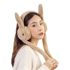 richmen kids winter earmuffs with moving rabbit ear cover for women girls woolen plush casual ear warmer fashion accessories windproof ear muff headphone  above 5 yrs