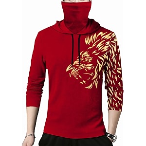 Mens Hooded Lion Printed Tshirt with Mask