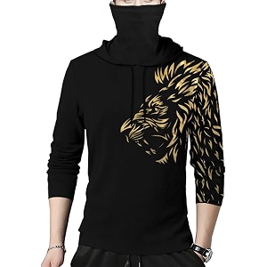 Mens Hooded Lion Printed Tshirt with Mask