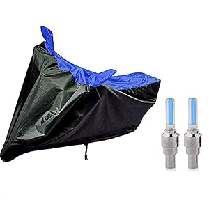 riderscart 100 water proof scooty cover for suzuki access two wheeler cover with universal tyre light blue fancy light tail light plastic blk cover with t light black blue