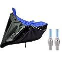 Riderscart 100% Water Proof Scooty Cover for Suzuki Access Two Wheeler Cover with Universal Tyre Light Blue Fancy Light Tail Light Plastic (Blk Cover with T Light) (Black Blue)