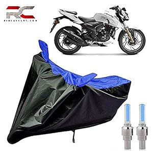riderscart 100 waterproof dustproof amp uv protection bike cover combo with motion censoring blue tyre light and storage bag body covers for tvs apache 200 - black amp blue