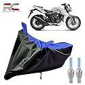 Riderscart 100% Waterproof, Dustproof &amp; UV Protection Bike Cover Combo with Motion Censoring Blue Tyre Light and Storage Bag Body Covers for Tvs Apache 200 - Black &amp; Blue