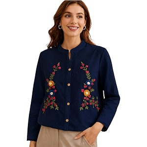 RIEKA Womens Off White Cotton Shirt with