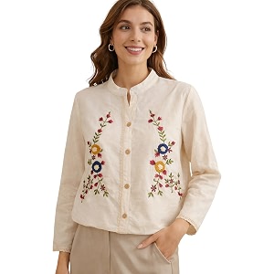 RIEKA Womens Off White Cotton Shirt with