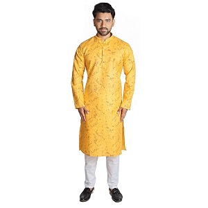 rigal men39s magic print cotton blend kurta pyjama set for men yellow 40