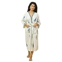Hand Block Print Premium Cotton Waffle Fabric White Bathrobe (White::Blue)