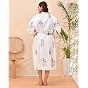 Hand Block Print Premium Cotton Waffle Fabric White Bathrobe (White::Green::Blue)