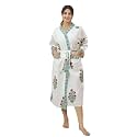Hand Block Print Premium Cotton Waffle Fabric White Bathrobe (White::Rich Pink)