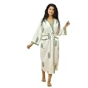 Hand Block Print Premium Cotton Waffle Fabric White Bathrobe (White::Green)