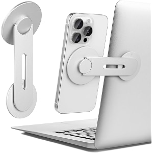 riggear metal magnetic phone mount for laptopmonitor laptop mobile holder compatible with magsafe for macbook 180 adjustable continuity camera works with all phones using included ring silver