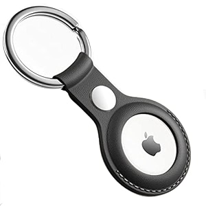 riggear premium leather key ring holder case cover compatible with apple airtag blue