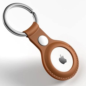 riggear premium leather key ring holder case cover compatible with apple airtag brown