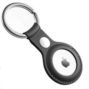 riggear premium leather key ring holder case cover compatible with apple airtag black