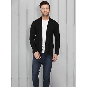 rigo men black full sleeve cotton open long cardigan