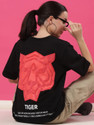 RIGO Printed Women Round Neck Black T-Shirt