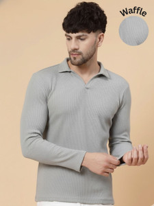 RIGO Self Design Men Polo Neck Grey