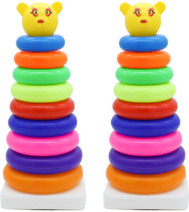 rihishtoys stacking toys teddy ring toddler toys and coloring ring for kids 9 ring combo multicolor