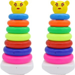 rihishtoys teddy ring stacking toys toddler toys and coloring ring for kids 7 ring combo multicolor