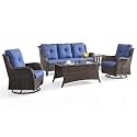 Rilyson Patio Outdoor Wicker Swivel Rocker Chairs Set of 5, Blue Cushions