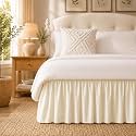 RIMELA Cream Bed Skirt Wrap Around Elastic Dust Ruffles Solid Color Wrinkle and Fade Resistant with Adjustable Elastic Belt Easy to Install for Queen Size 21 Inch Drop