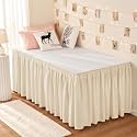 RIMELA Dorm Bed Skirt Twin XL 32 Inch Drop, Easy to Install Extra Long Wrap Around Elastic Dust Ruffle, Cream Bedskirt Solid Silky Fabric Machine Washable (Twin XL 80“L x 39”W &amp; Twin 75“L x 39”W)