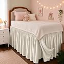 Dorm Room Bed Skirt Twin XL 32" Drop, College Split Corner Bedskirt, Ivory