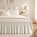 RIMELA Ivory Bed Skirt Queen Size 18 Inch Drop, Elastic Bed Skirting for Bed Base and Frame, Bedding Dust Ruffle Easy to Install, Lightweight Wrap Around Adjustable Bedskirt