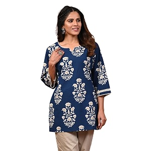 Rimeline Womens Floral Printed Cotton Kurti Top