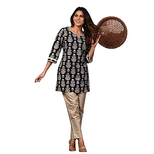 Rimeline Womens Floral Printed Cotton Kurti Top