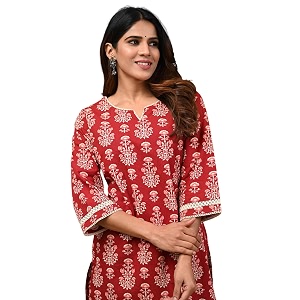 Rimeline Womens Floral Printed Cotton Kurti Top