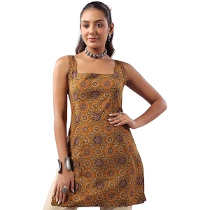 Rimeline Womens Printed Cotton Sleeveless Square Neck