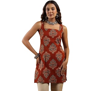 Rimeline Womens Printed Cotton Sleeveless Square Neck
